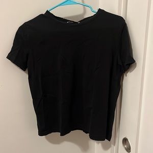 zara black crop t shirt with ragged/split hem